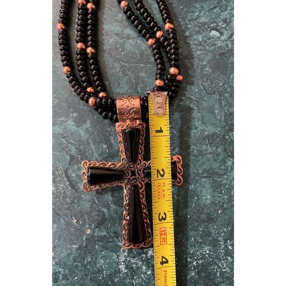 Jay King Black Onyx & Copper Cross Statement Necklace New in Box - Picture 7 of 9